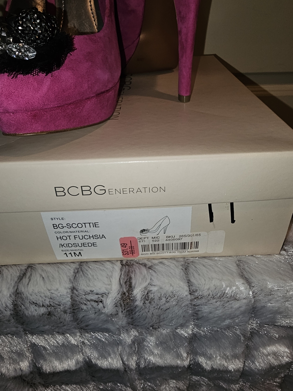 BCBGeneration Hot Fuchsia Suede Platform Pump with Crystal Fringe Accent